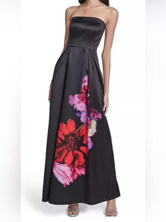 Eliza J Dresses & Skirts - Eliza J Black Strapless Gown with Red and Purple Floral Print NWT